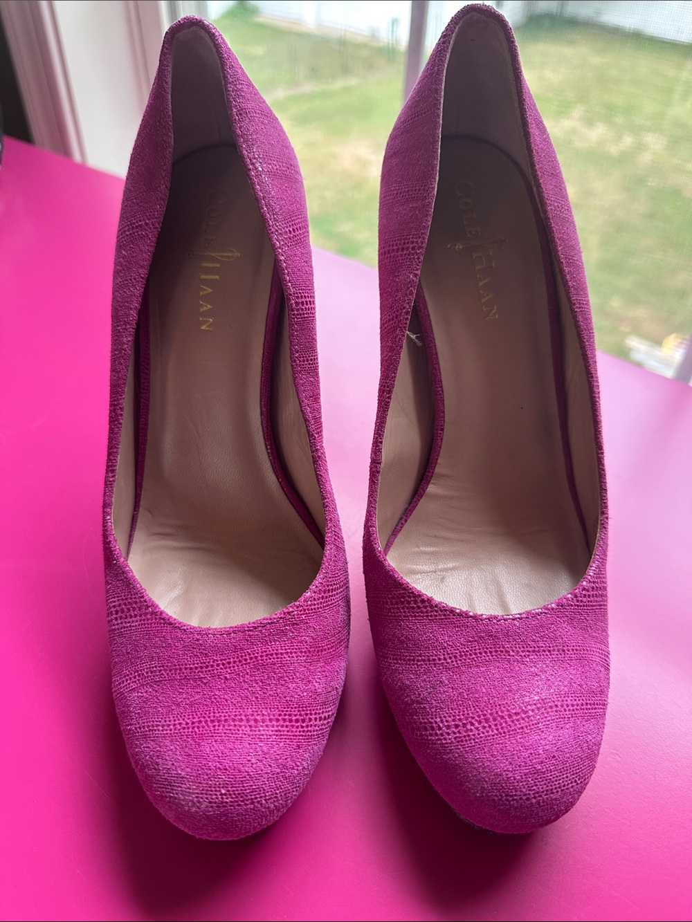 Cole Haan Magenta Suede Round-Toe Pumps